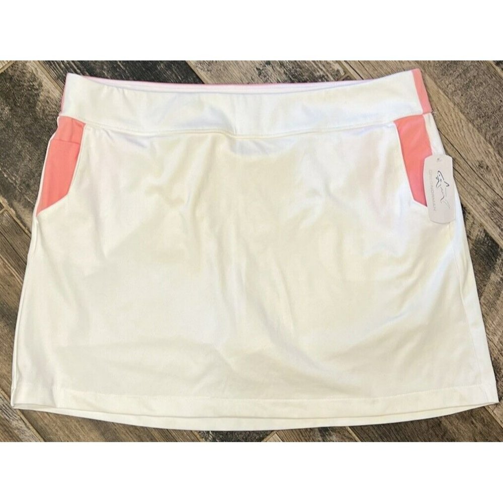 New $59 GREG NORMAN Women’s Stretch Golf Skort White Pink G2XXH600‎ Size XL